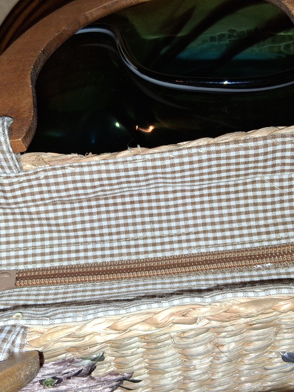 Capelli of New York Straw Tote with Pink and Gray Cat Embroidery - Picture 5 of 9